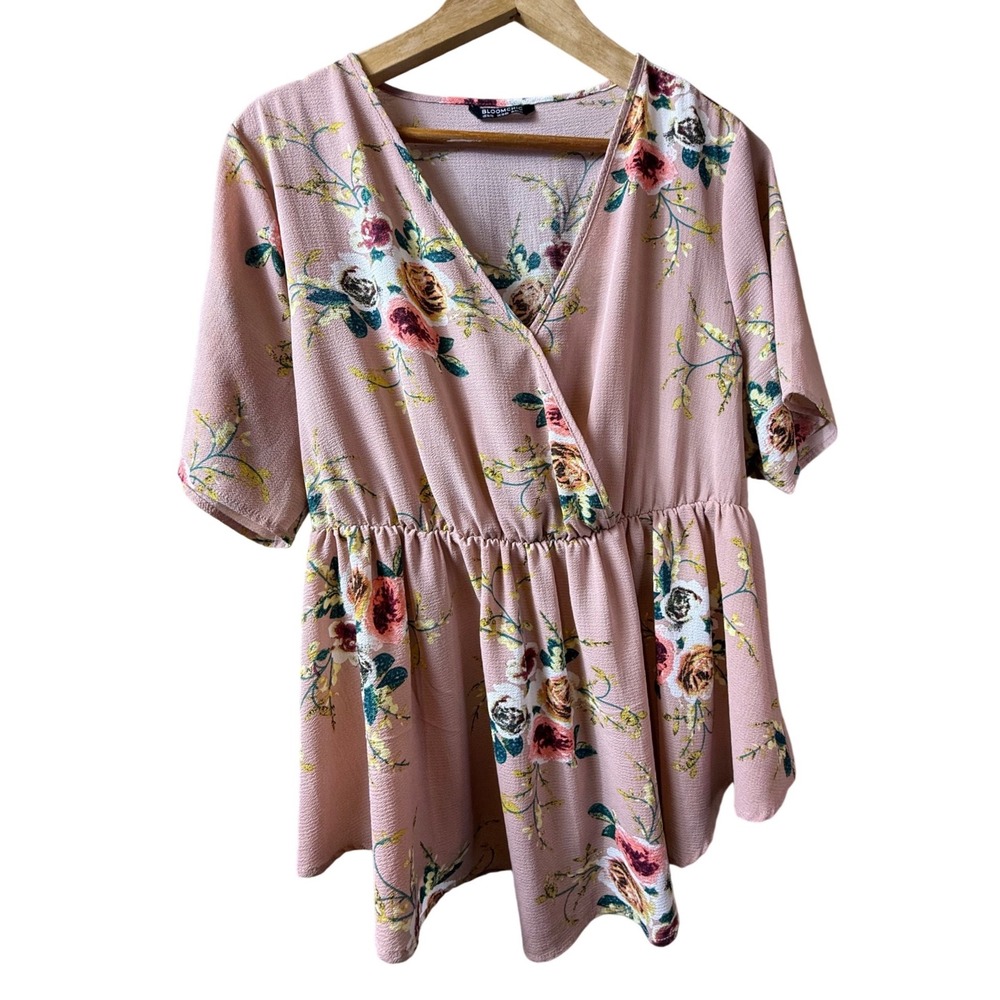 BloomChic Pink Floral V-Neck Peplum Blouse